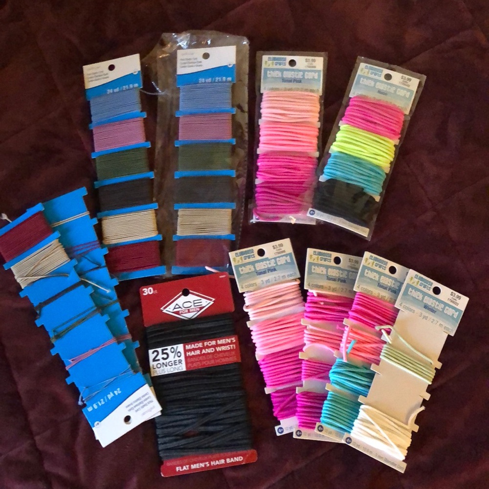 Mixed Lot of Elastic Cord and Bands, Variety of Colors